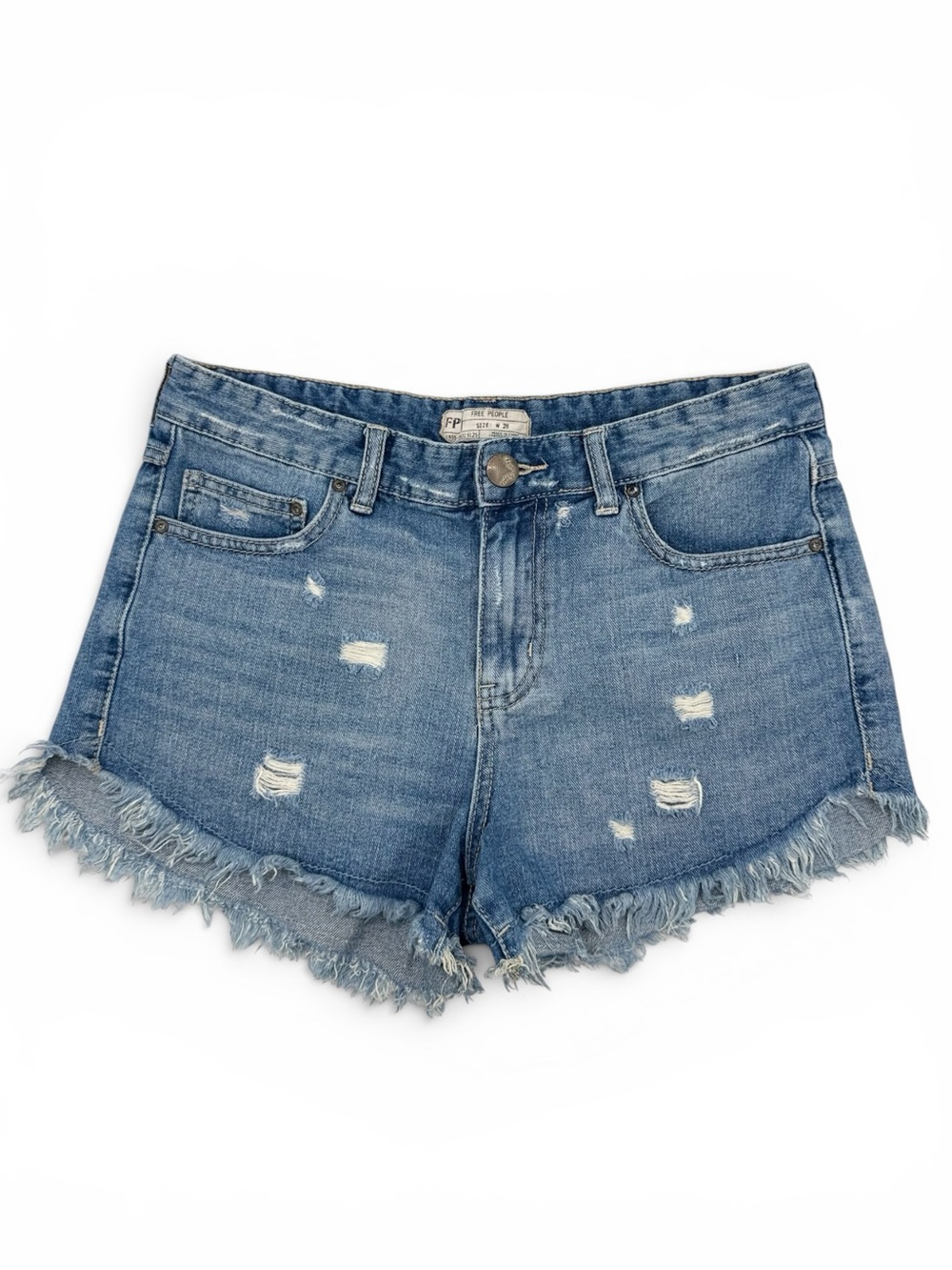 Free People Light Wash Distressed Raw Hem Denim Womens Shorts Size 28